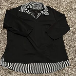 Adrianna Papell Black and White 3/4 Sleeve Button Down Shirt